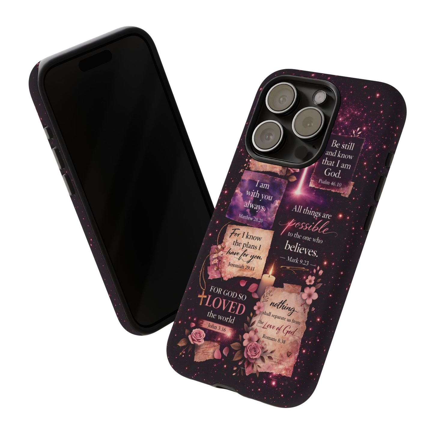 Christian Bible Verse Phone Case Pink Floral Faith Tough Protective Cover Gift