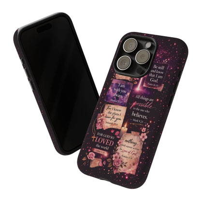 Christian Bible Verse Phone Case Pink Floral Faith Tough Protective Cover Gift