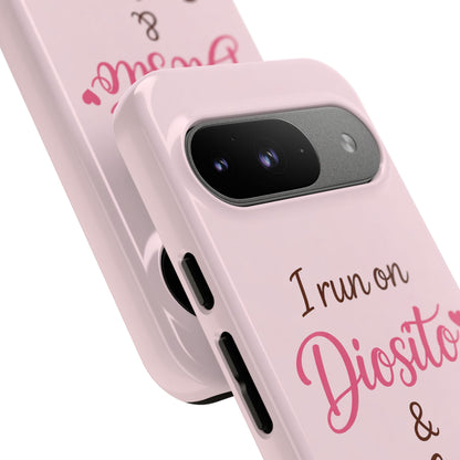 I Run on Diosito y Cafecito Phone Case, Pink Aesthetic Latina Faith Coffee Case, Girly Protective iPhone Samsung Cover