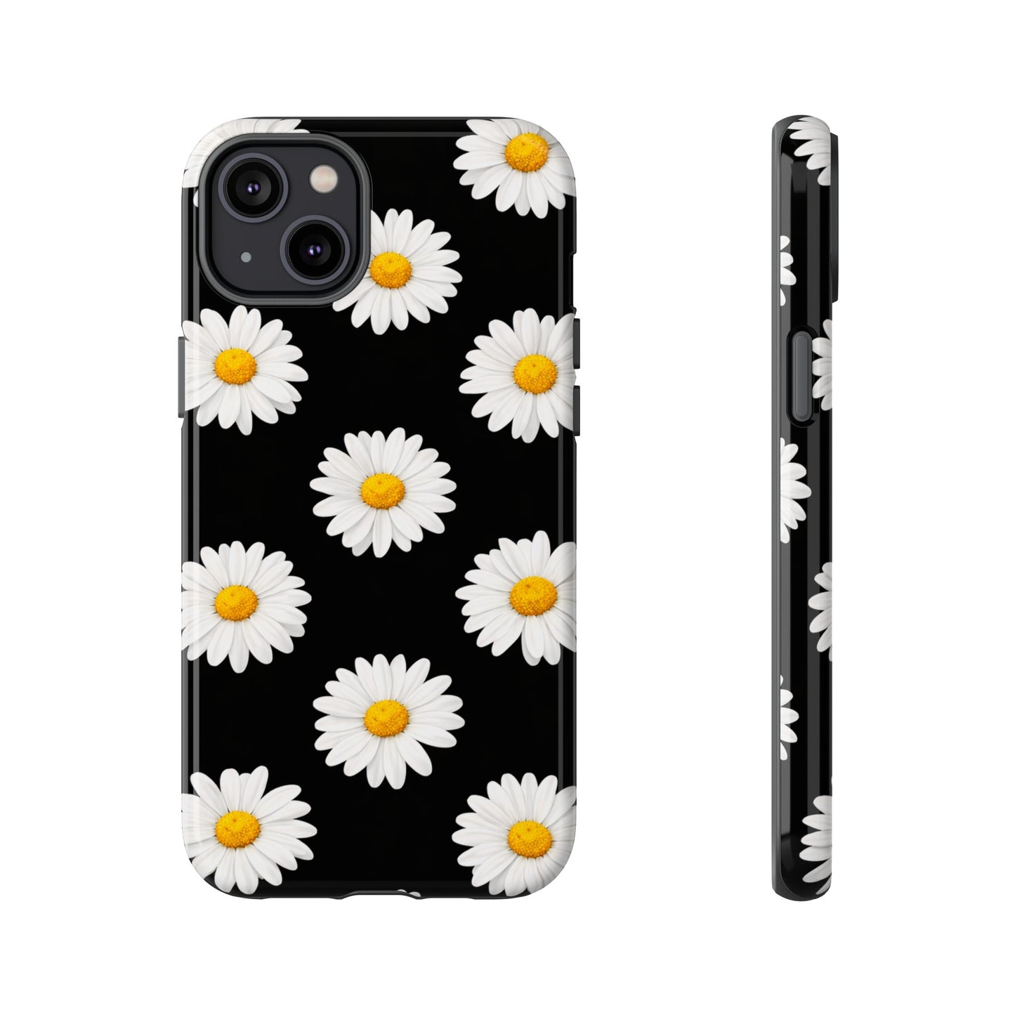 Black Daisy Floral Tough Phone Case – Cute Protective Cover for Iphone, Samsung Galaxy and Pixel
