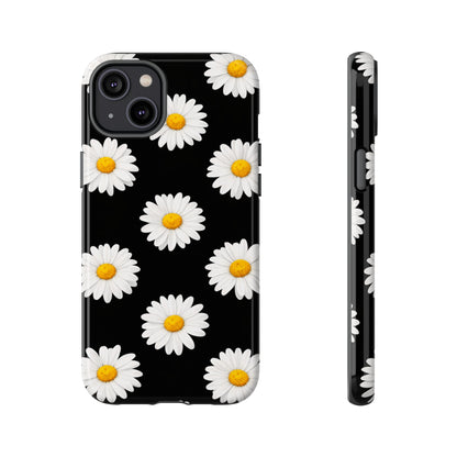Black Daisy Floral Tough Phone Case – Cute Protective Cover for Iphone, Samsung Galaxy and Pixel