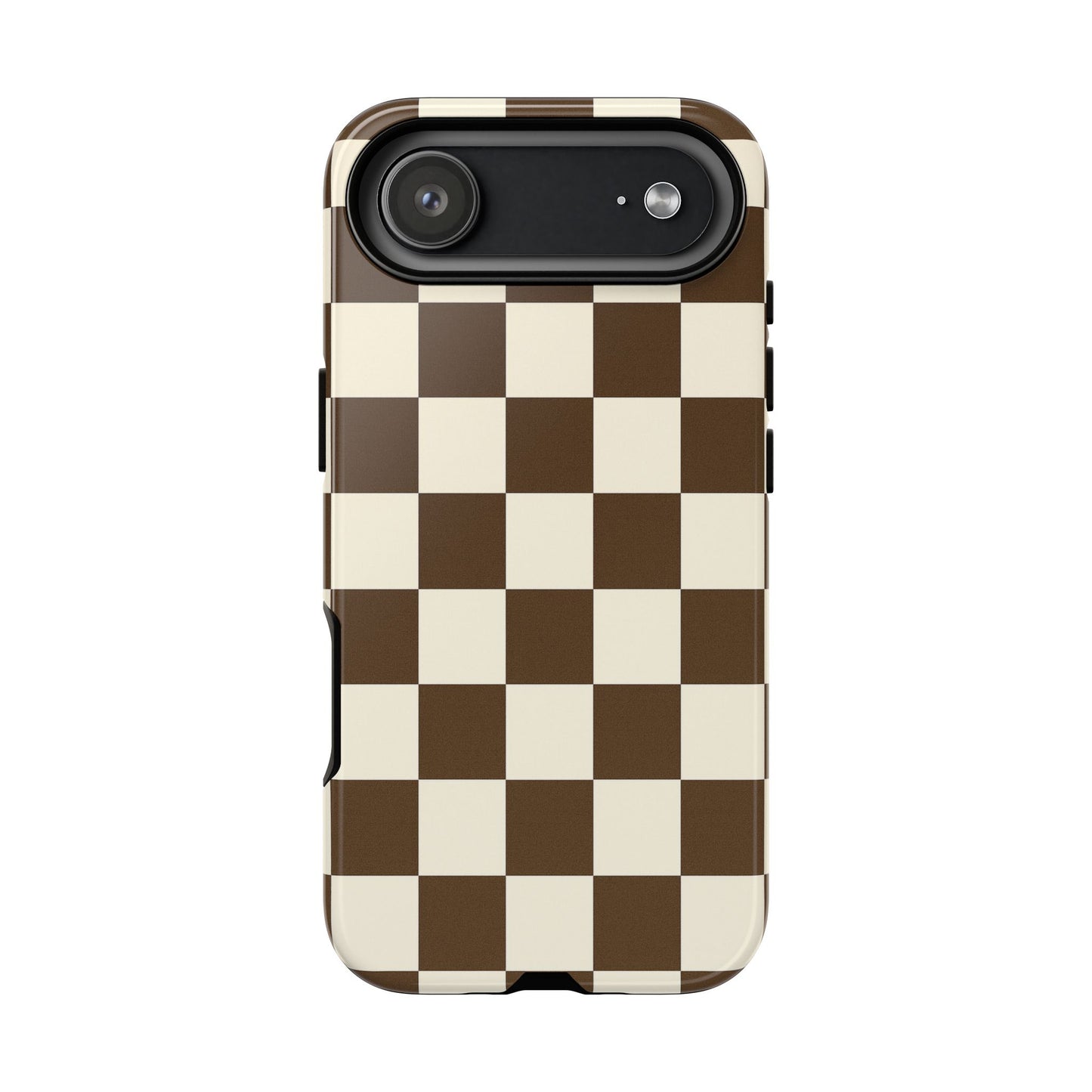 Mocha Checkerboard Phone Case | Neutral Aesthetic Checkered iPhone & Samsung Tough Case