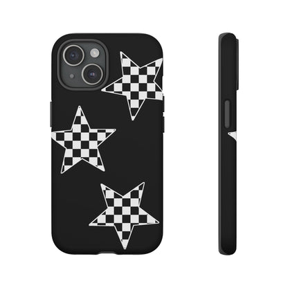 Checkered Star Tough Phone Case – Black Retro Graphic Protective Cover for Iphone, Samsung Galaxy and Pixel