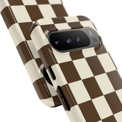 Mocha Checkerboard Phone Case | Neutral Aesthetic Tough Case