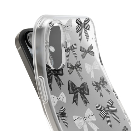 Black & White Bow Pattern Phone Case | Minimal Coquette Flexi Case