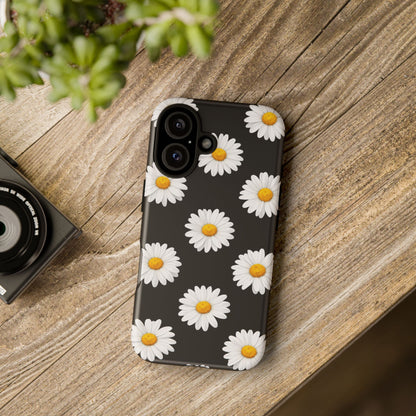Black Daisy Floral Tough Phone Case – Cute Protective Cover for Iphone, Samsung Galaxy and Pixel
