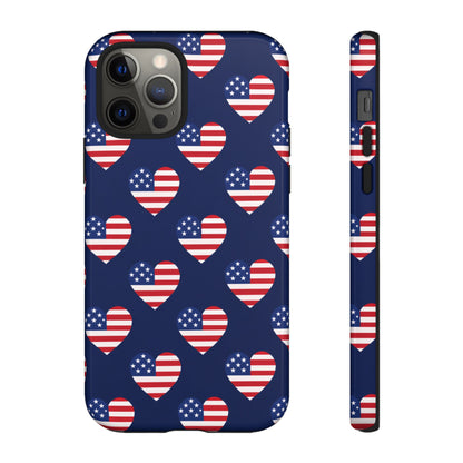 Patriotic American Flag Heart Phone Case – Tough Shockproof, USA Stars & Stripes for Iphone, Samsung Galaxy and Pixel