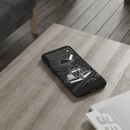 Trucker Highway Phone Case | Eagle & Mountain Line Art | Black Western Tough Case