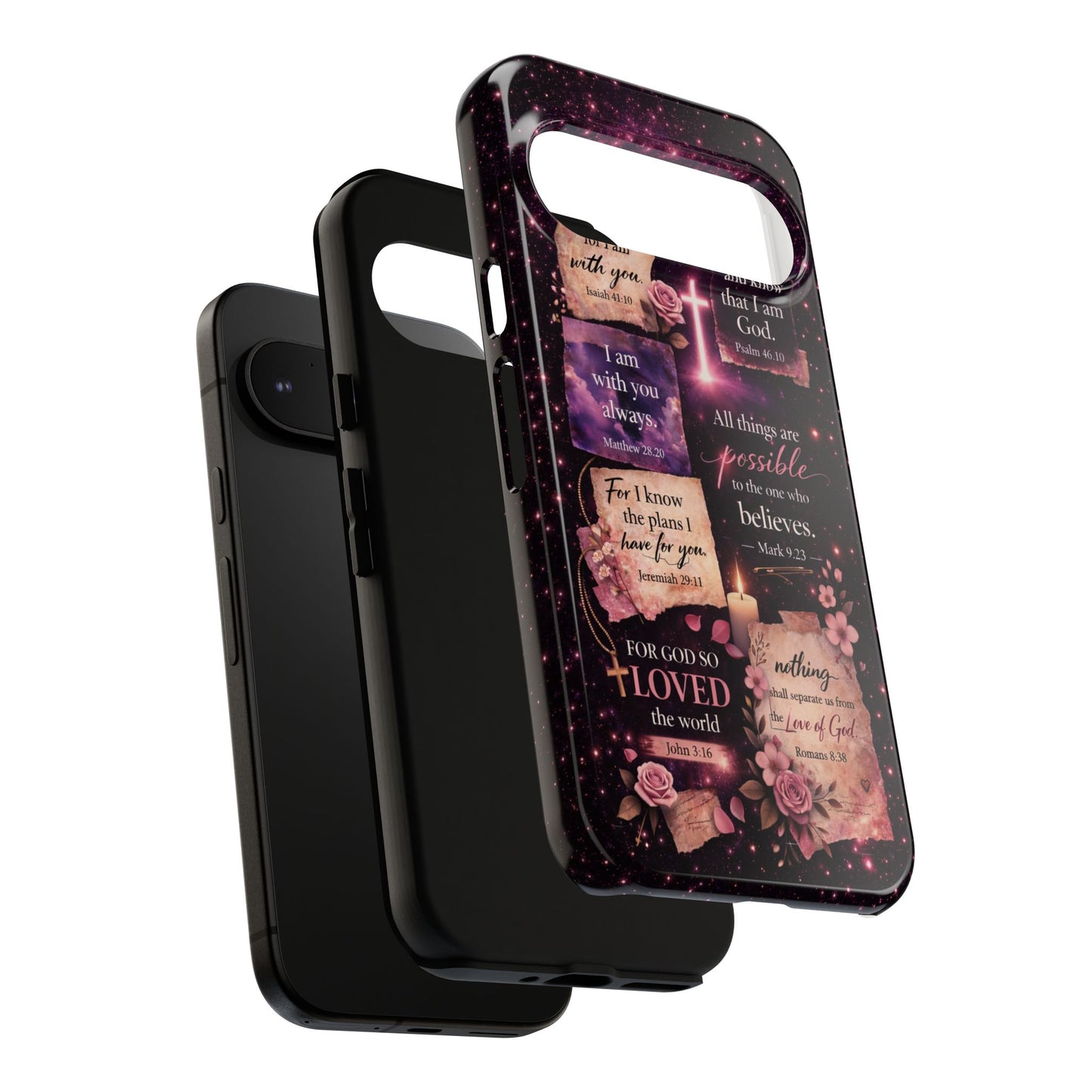 Christian Bible Verse Phone Case Pink Floral Faith Tough Protective Cover Gift