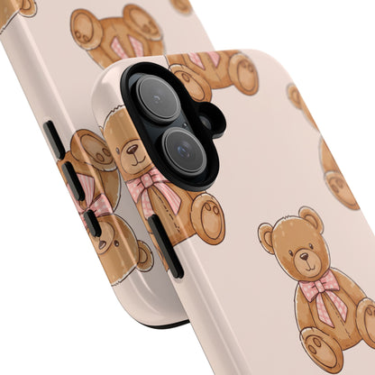Teddy Bear Phone Case | Cute Coquette Aesthetic Pink Bear Pattern Case | Kawaii Soft Girl iPhone & Samsung Tough Protective Case