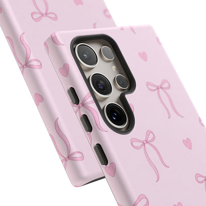 Pink Bow Heart Aesthetic Phone Case – Coquette Cute Tough Cover