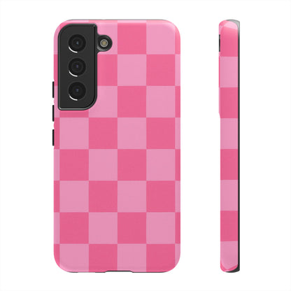 Pink Checkerboard Phone Case – Cute Aesthetic Tough Case for iPhone & Samsung