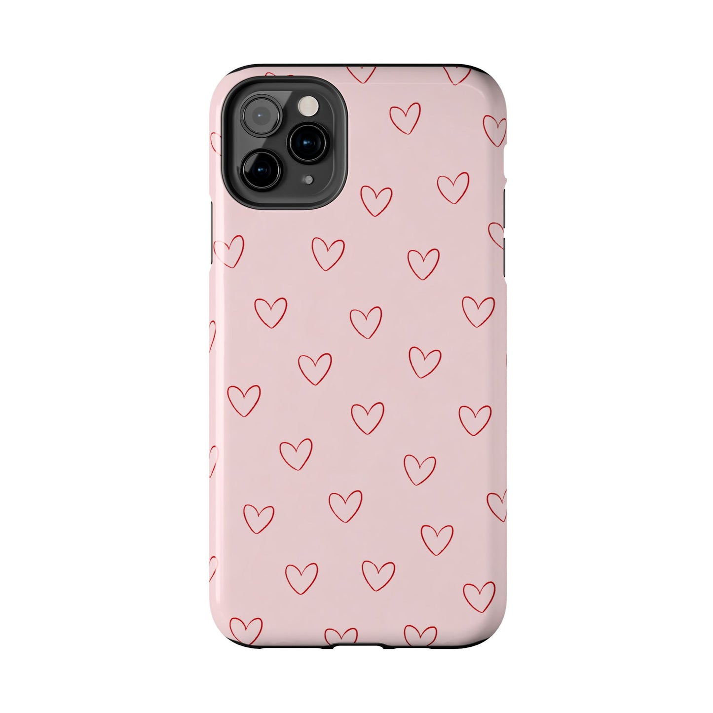 Pink Doodle Hearts Phone Case | Minimal Cute Heart Pattern Tough Case