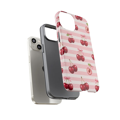 Coquette Cherry Bow Phone Case | Cute Pink Aesthetic Cherry Pattern Tough Case for iPhone & Samsung