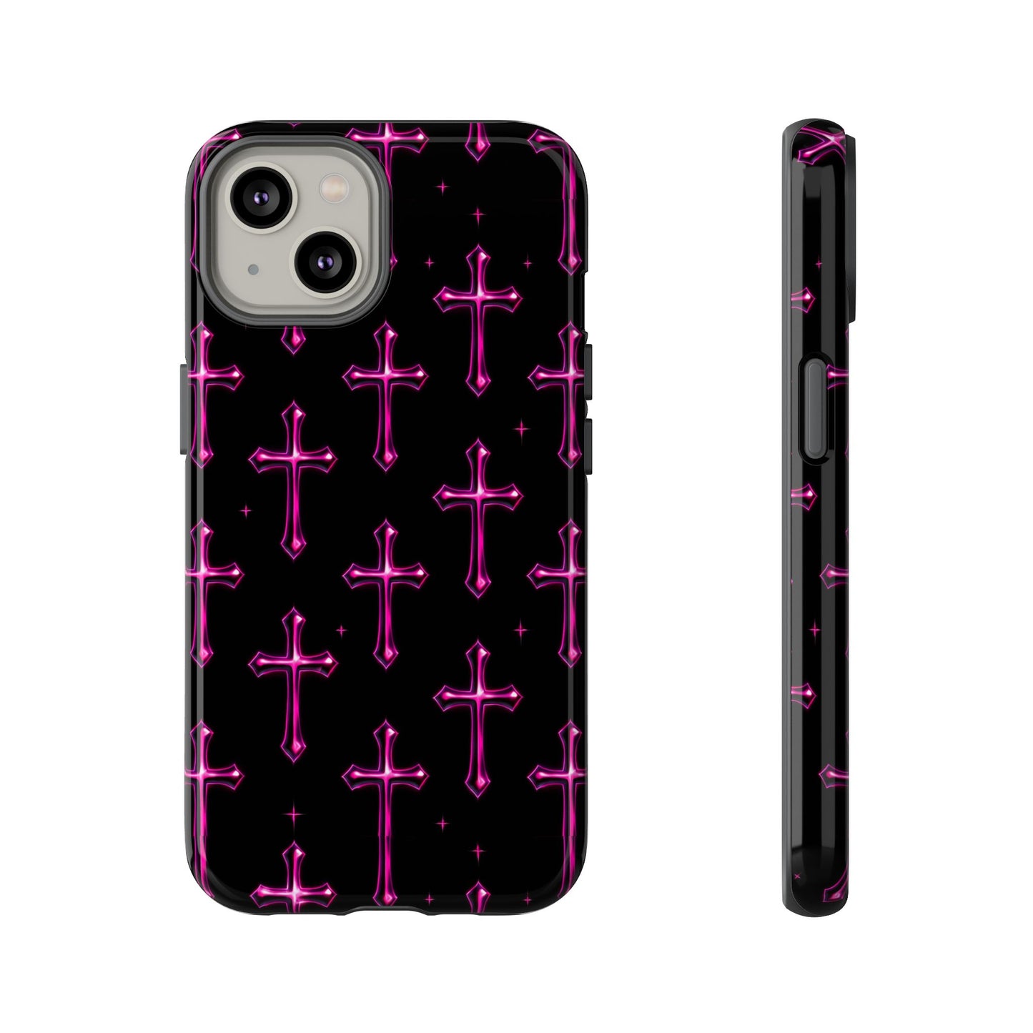 Neon Pink Cross Pattern Phone Case | Tough Protective Case for Iphone, Samsung Galaxy and Pixel