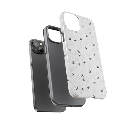 Minimal Paper Airplane Pattern Phone Case – Black White Aesthetic Tough Cover