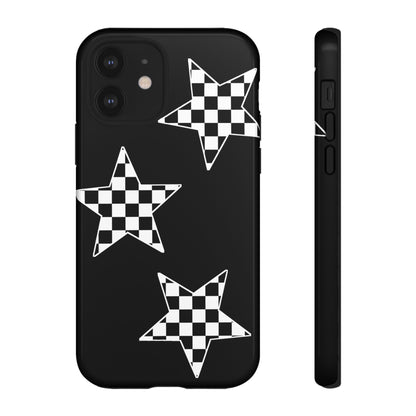 Checkered Star Tough Phone Case – Black Retro Graphic Protective Cover for Iphone, Samsung Galaxy and Pixel
