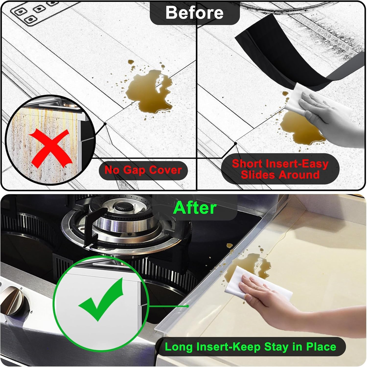 Silicone Stove Counter Gap Cover Kitchen Counter Gap Filler Transparent 25" Long Gap Filler Sealing Spills between Kitchen Appliances Washing Machine and Stovetop, Set of 2 (Clear)