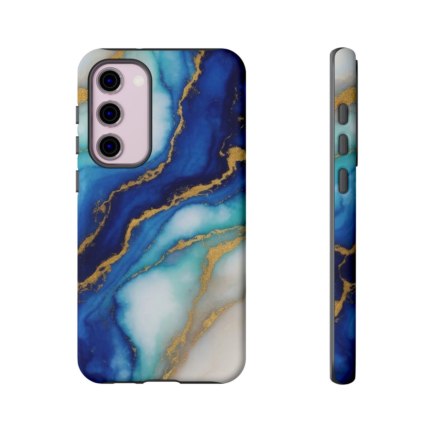 Blue & Gold Marble Phone Case – Luxury Resin Art Tough Case (iPhone, Samsung, Pixel)