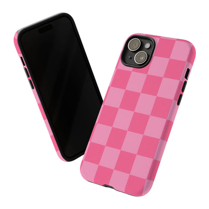Pink Checkerboard Phone Case – Cute Aesthetic Tough Case for iPhone & Samsung