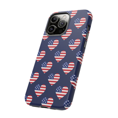 Patriotic American Flag Heart Phone Case – Tough Shockproof, USA Stars & Stripes for Iphone, Samsung Galaxy and Pixel