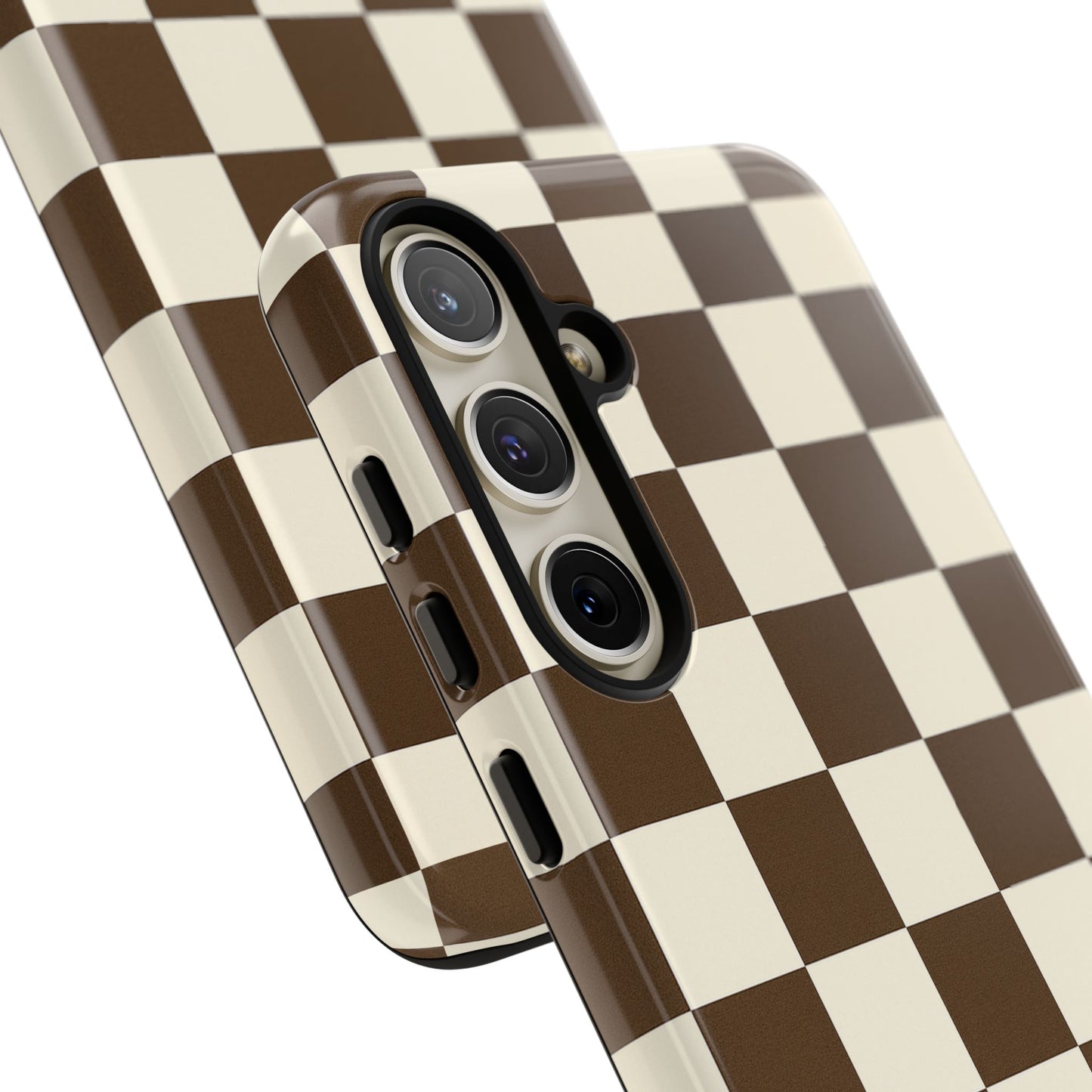 Mocha Checkerboard Phone Case | Neutral Aesthetic Checkered iPhone & Samsung Tough Case
