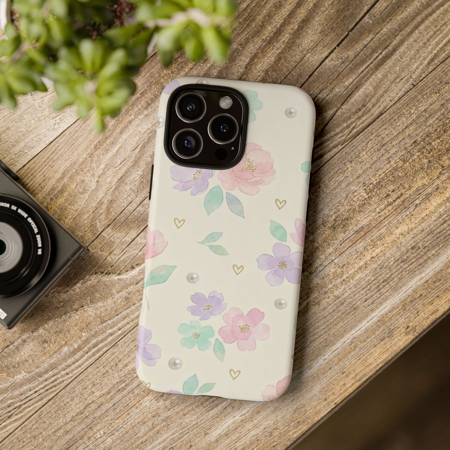 Pastel Floral Phone Case – Coquette Watercolor Flower Hearts Tough Case (iPhone, Samsung, Pixel)