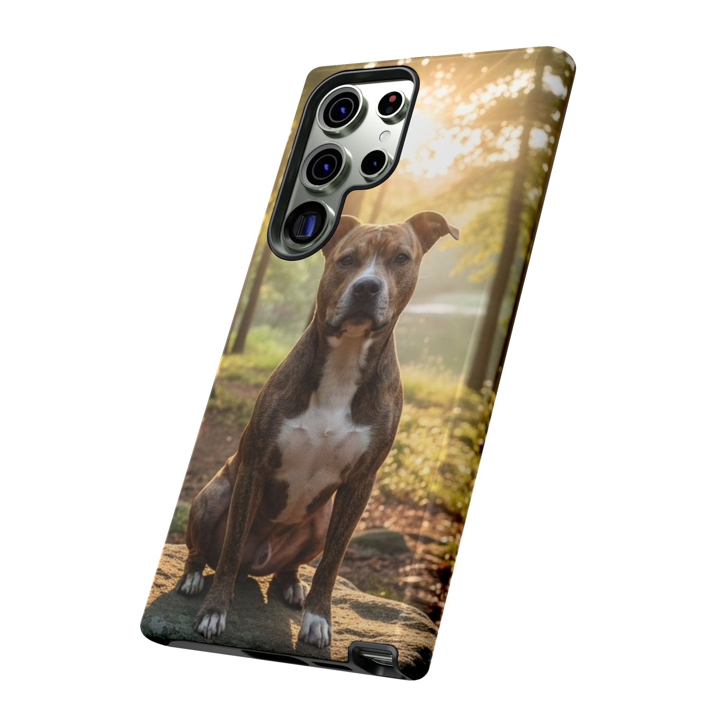 Pitbull Portrait Phone Case | Dog Lover Tough Case, Sunset Forest