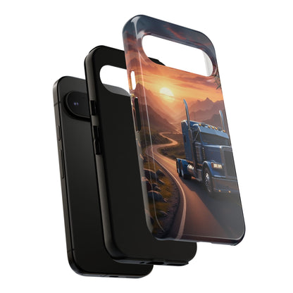 Semi Truck Sunset Phone Case | Trucker Gift | Diesel Truck Highway Road iPhone & Samsung Tough Protective Case