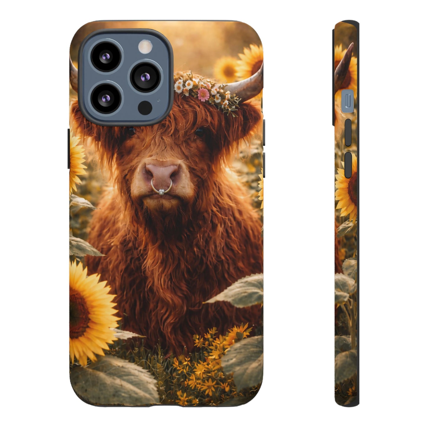 Highland Cow Sunflower Phone Case | Floral Farmhouse iPhone, Samsung Galaxy and Pixel Cover