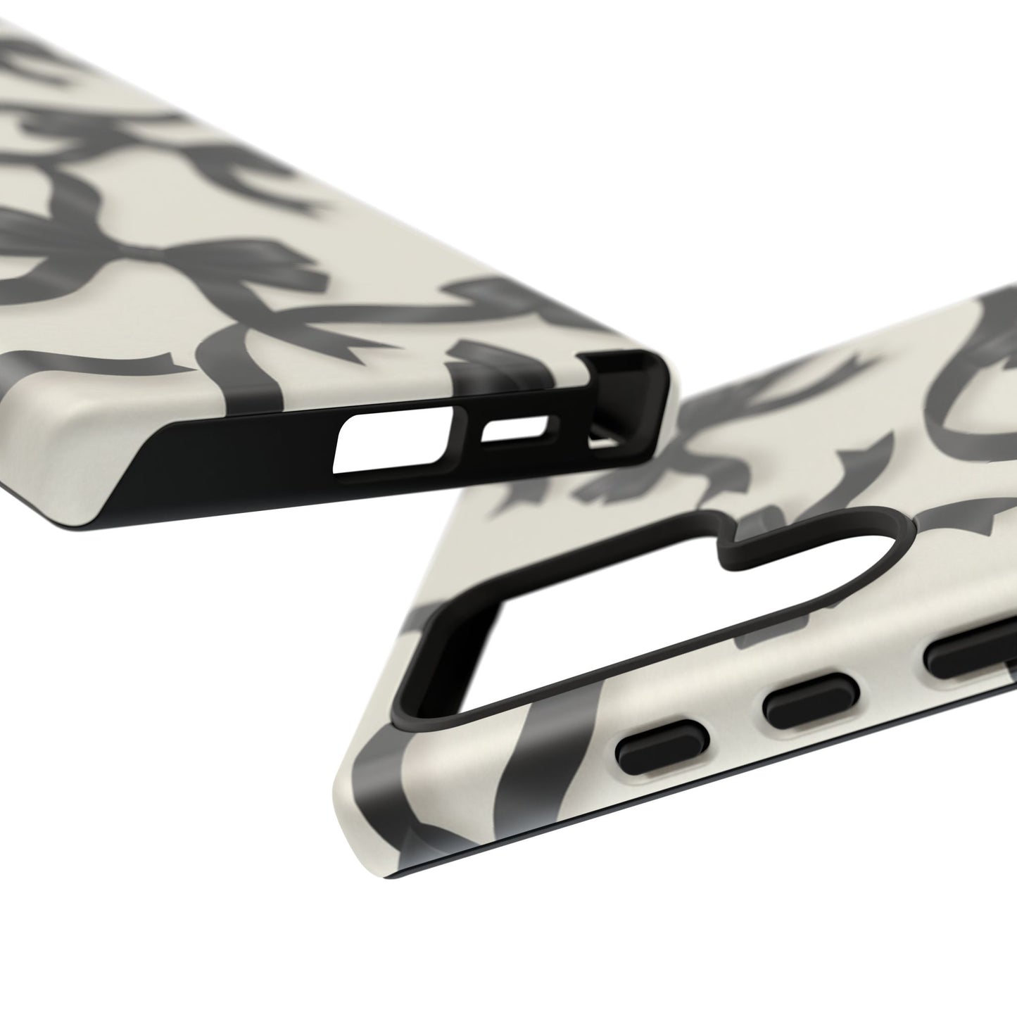 Black Ribbon Bow Phone Case, Minimal Bow Pattern Tough Protective Case