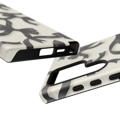 Black Ribbon Bow Phone Case, Minimal Bow Pattern Tough Protective Case
