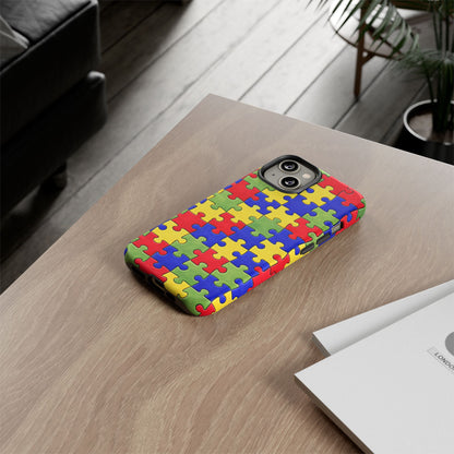 Colorful Puzzle Phone Case, Autism Awareness Jigsaw Design, Tough Protective Case, iPhone & Samsung Case, Vibrant Puzzle Pattern