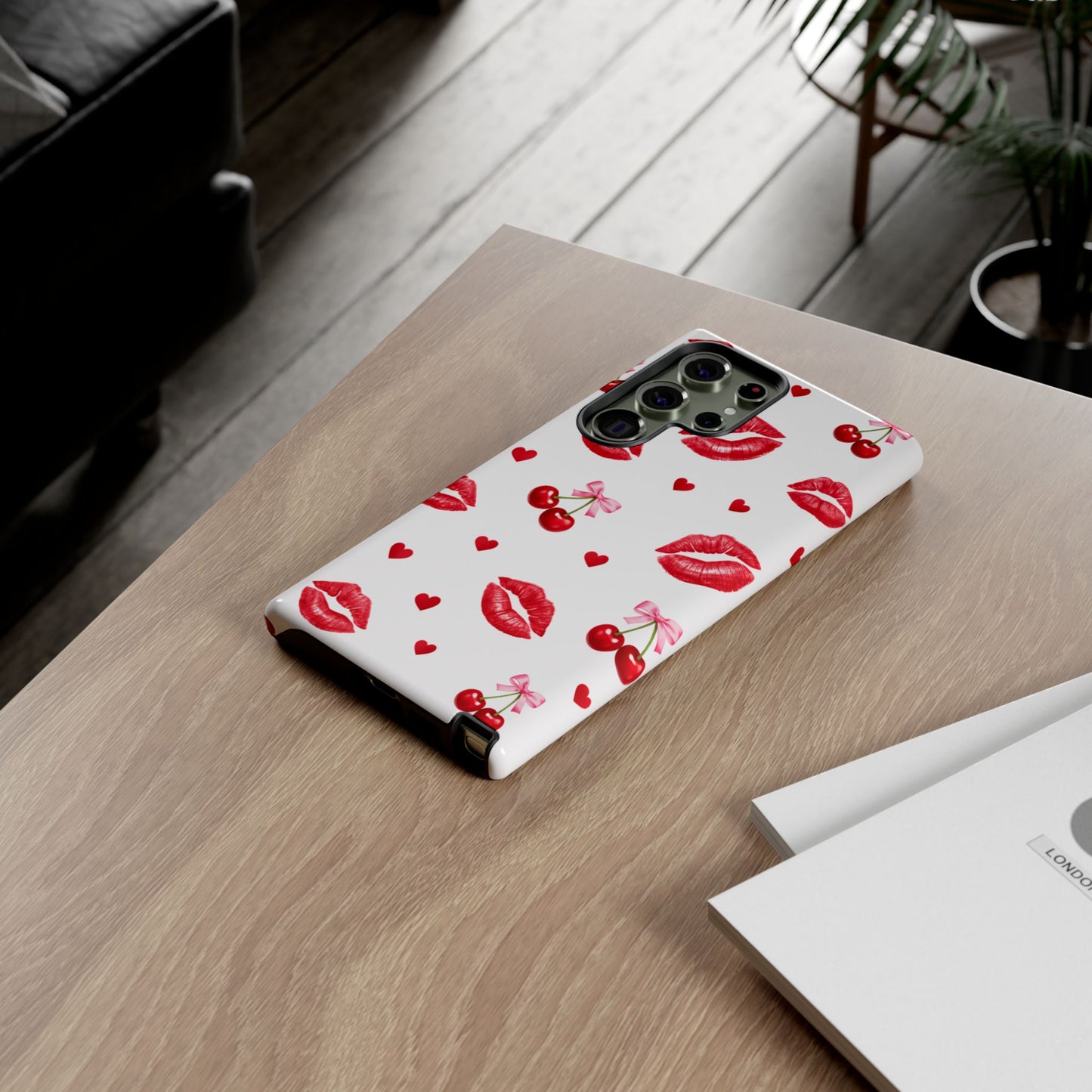Red Lips & Cherry Phone Case – Y2K Retro Aesthetic Tough Cover