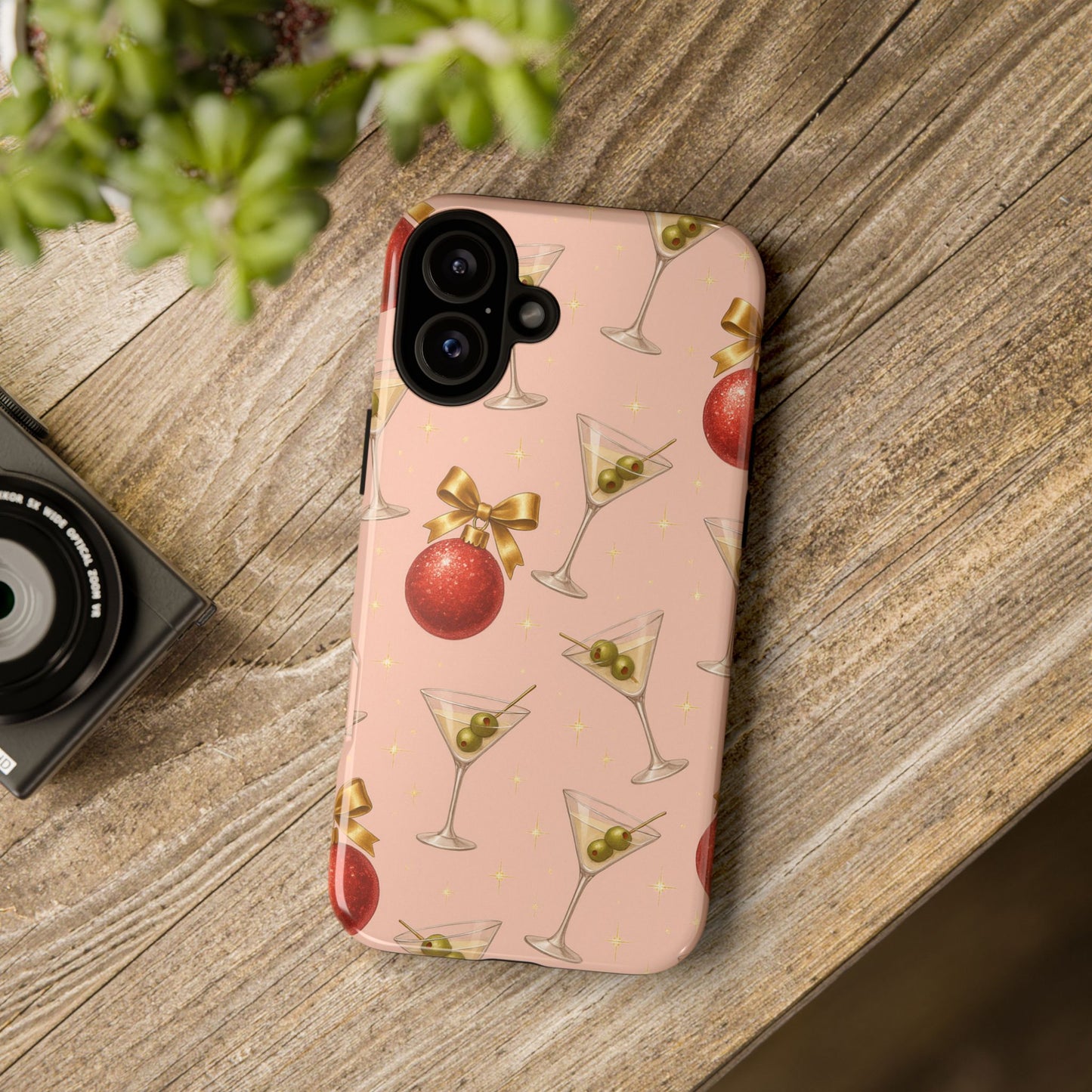 Cocktail Ornament Phone Case – Pink Martini & Cherry Pattern | Glossy or Matte for Iphone, Samsung Galaxy and Pixel