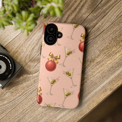 Cocktail Ornament Phone Case – Pink Martini & Cherry Pattern | Glossy or Matte for Iphone, Samsung Galaxy and Pixel
