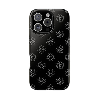 Black Daisy Floral Phone Case – Slim Protective Tough Case for Iphone, Samsung Galaxy and Pixel