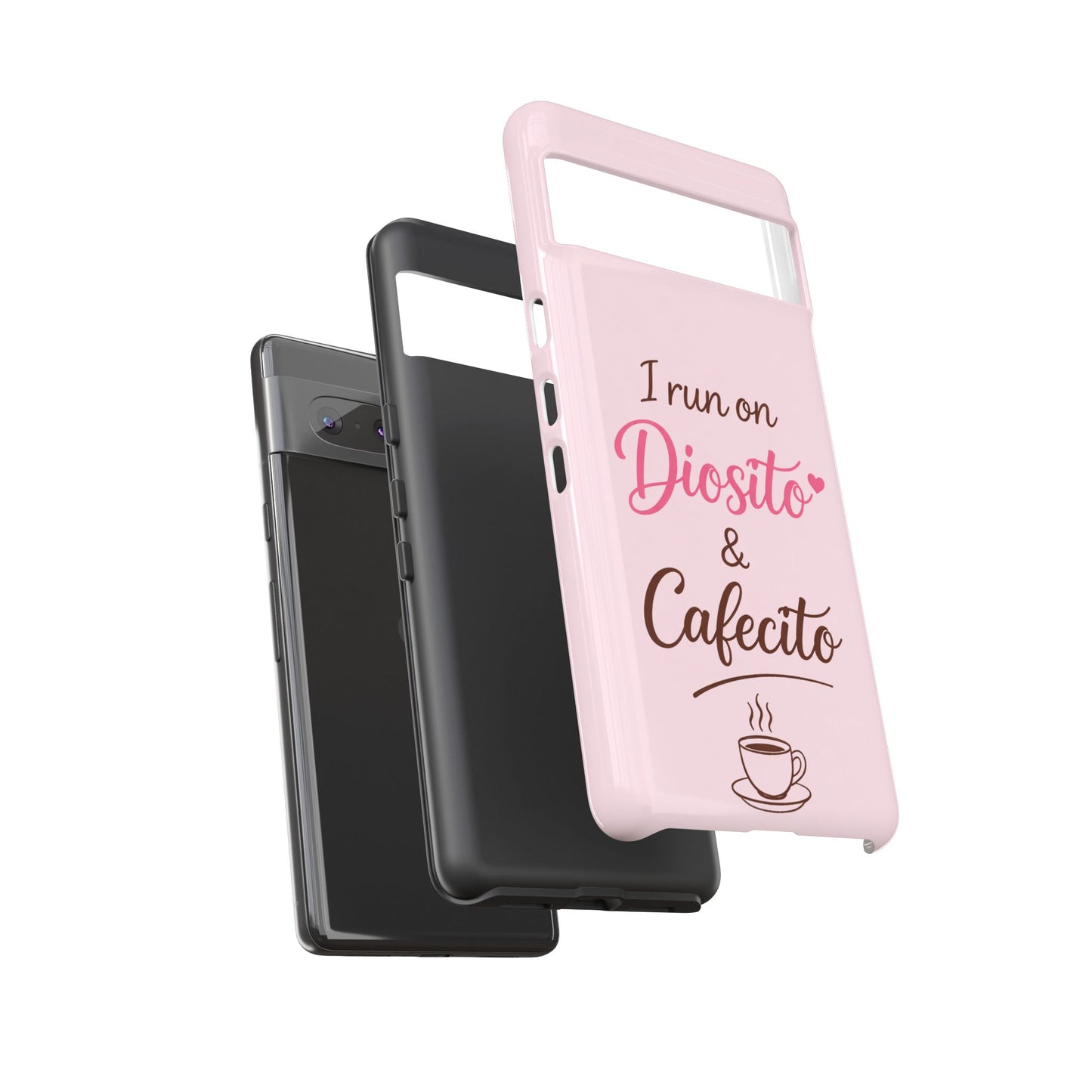 I Run on Diosito y Cafecito Phone Case, Pink Aesthetic Latina Faith Coffee Case, Girly Protective iPhone Samsung Cover