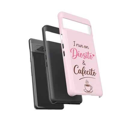 I Run on Diosito y Cafecito Phone Case, Pink Aesthetic Latina Faith Coffee Case, Girly Protective iPhone Samsung Cover