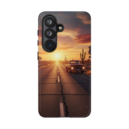 Route 66 Sunset Desert Highway Phone Case – Road Trip Travel Aesthetic Tough Case