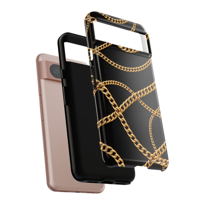 Luxury Gold Chain Phone Case – Black Designer Style Tough Protective Cover for Iphone, Samsung Galaxy and Pixel