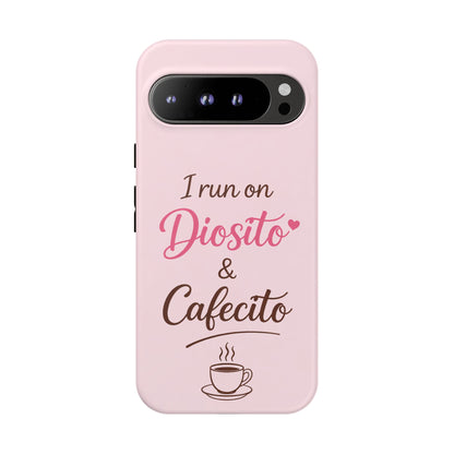 I Run on Diosito y Cafecito Phone Case, Pink Aesthetic Latina Faith Coffee Case, Girly Protective iPhone Samsung Cover