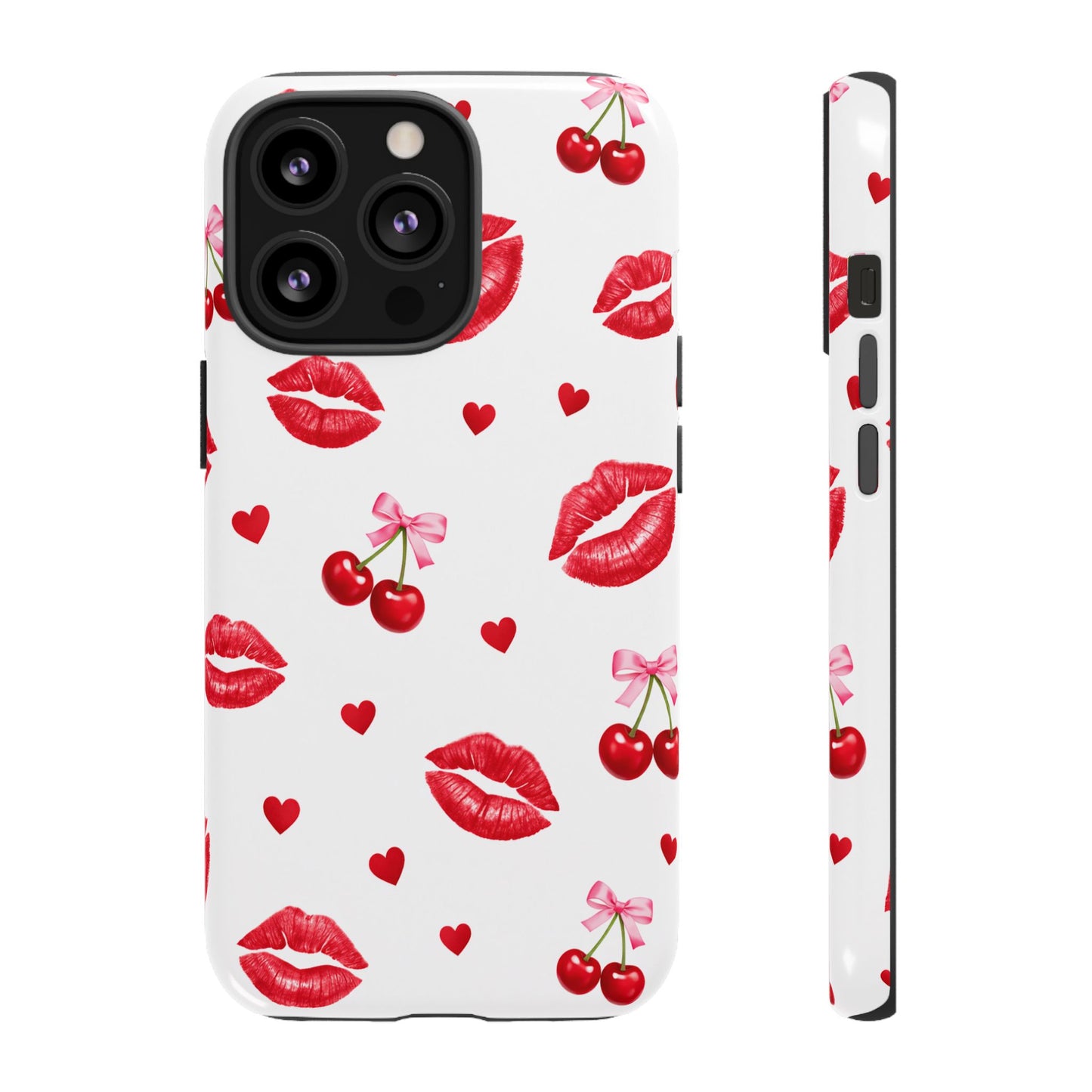 Red Lips & Cherry Phone Case – Y2K Retro Aesthetic Tough Cover