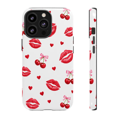 Red Lips & Cherry Phone Case – Y2K Retro Aesthetic Tough Cover