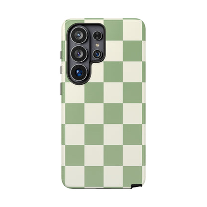 Sage Green Checkerboard Phone Case | Minimal Aesthetic Checkered iPhone & Samsung Tough Case