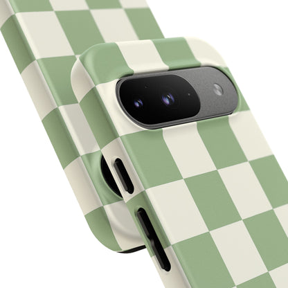 Sage Green Checkerboard Phone Case | Minimal Aesthetic Checkered iPhone & Samsung Tough Case