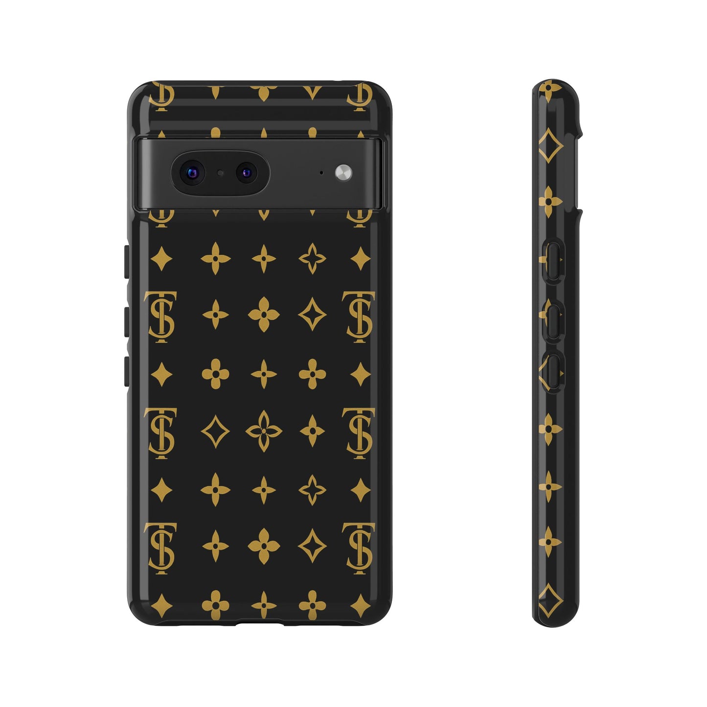 Gold Monogram Pattern Tough Phone Case | Black & Gold Luxury Design for Iphone, Samsung Galaxy and Pixel