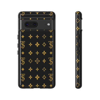 Gold Monogram Pattern Tough Phone Case | Black & Gold Luxury Design for Iphone, Samsung Galaxy and Pixel