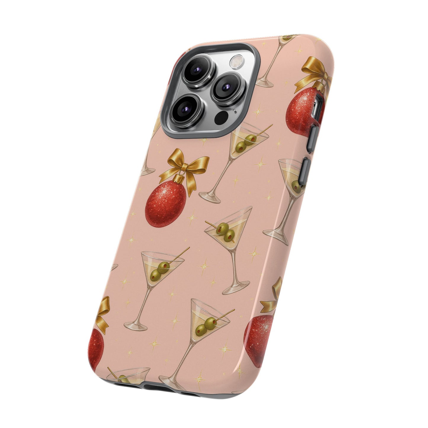 Cocktail Ornament Phone Case – Pink Martini & Cherry Pattern | Glossy or Matte for Iphone, Samsung Galaxy and Pixel