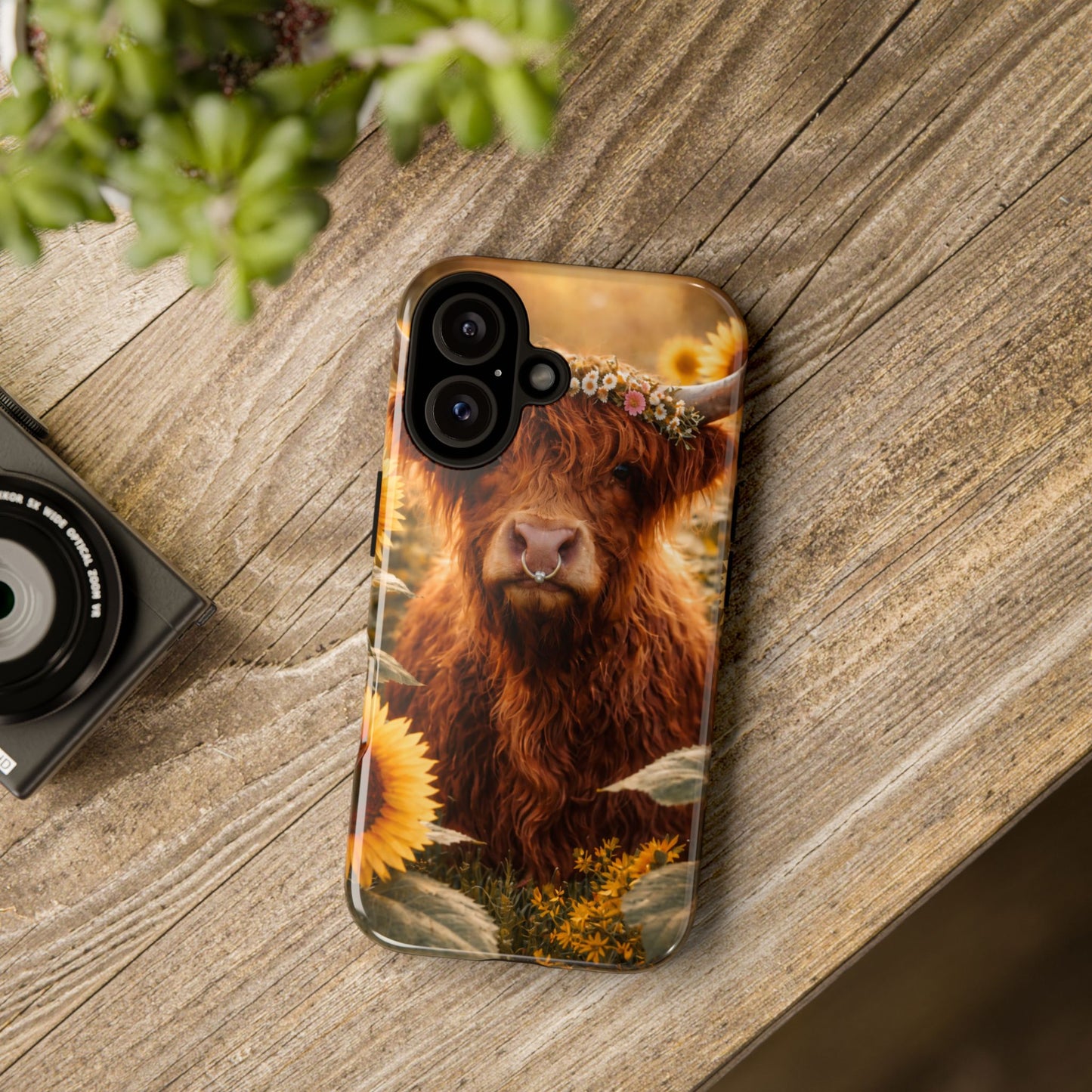 Highland Cow Sunflower Phone Case | Floral Farmhouse iPhone, Samsung Galaxy and Pixel Cover